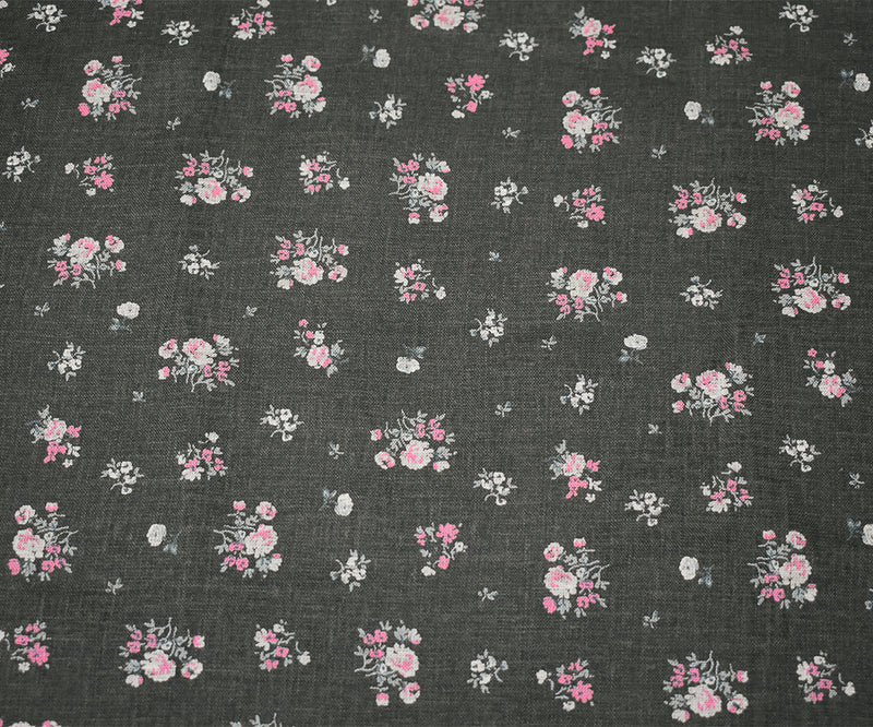 Ash Black-Pink-Multi Floral Ditsy Printed Linen Woven Fabric