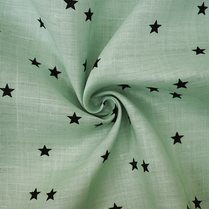 Whisper Blue-Navy Star Printed Linen Woven Fabric