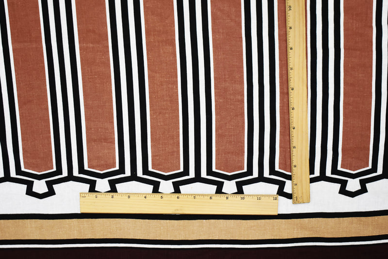 Brown-Beige-Multi Abstract Aztec Pattern Printed Linen Woven Fabric