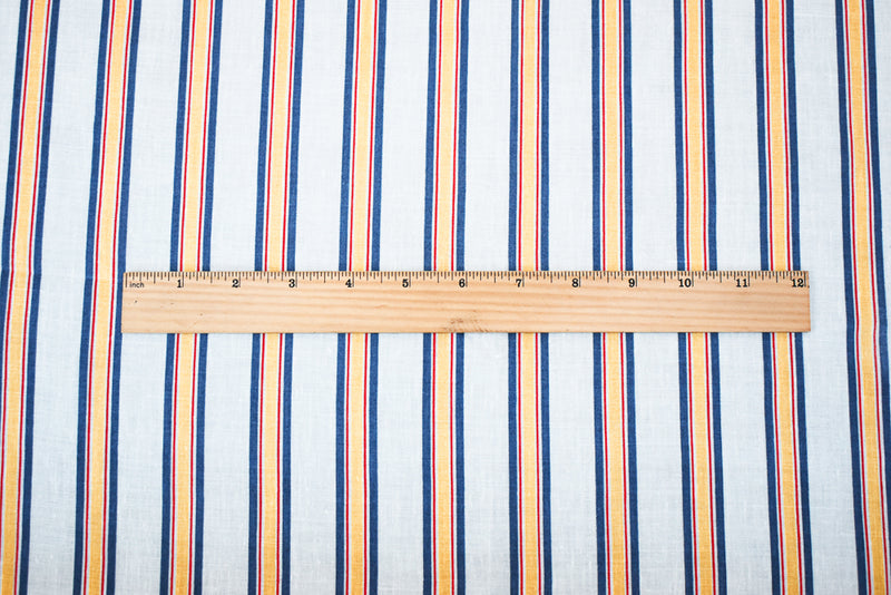 Blue-Red-Yellow Stripe Printed Linen Woven Fabric