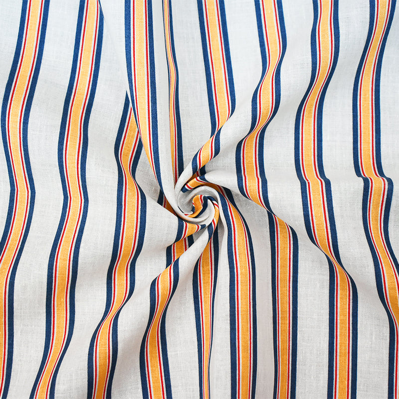 Blue-Red-Yellow Stripe Printed Linen Woven Fabric