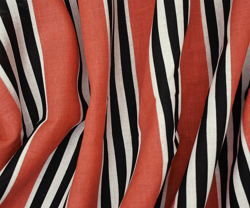 Coral Red-Black-Multi Aztec Pattern Printed Linen Woven Fabric