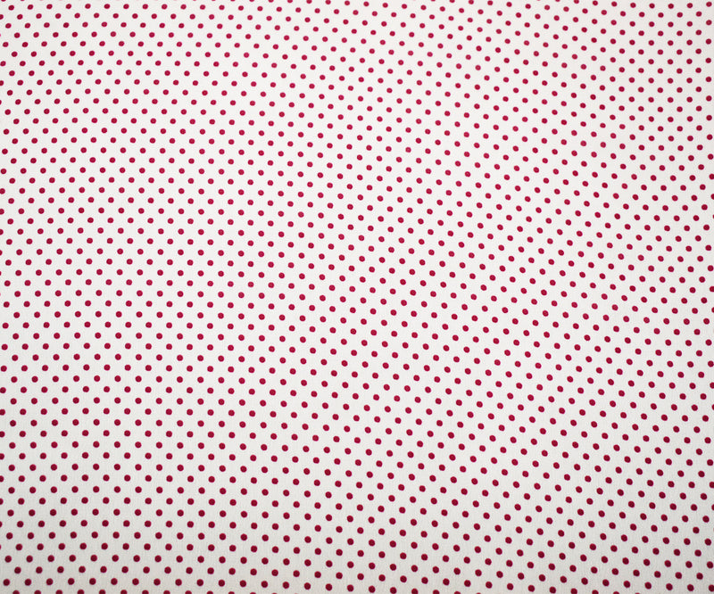 White-Red Polka Dots Printed Poly Chiffon Woven Fabric