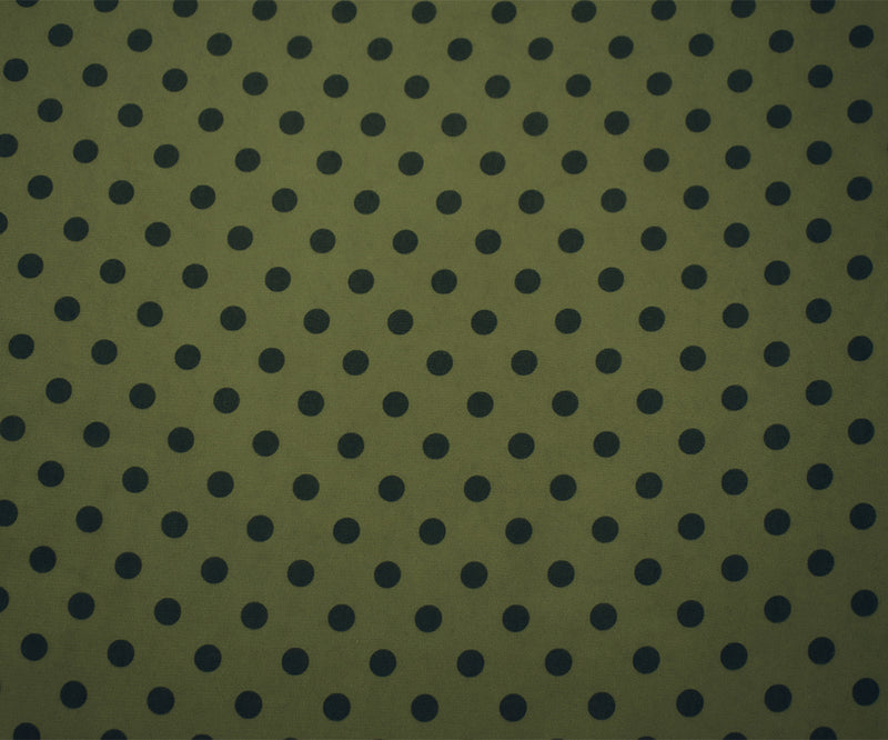 Green-Black Polka Dots Printed Poly Chiffon Woven Fabric