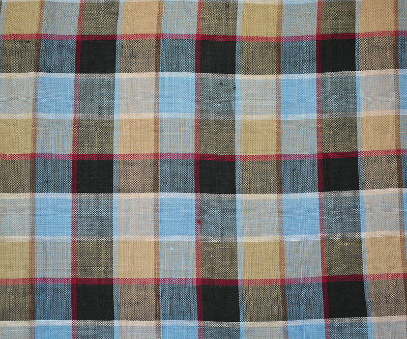 Blue-Beige-Multi Check Linen Woven Fabric