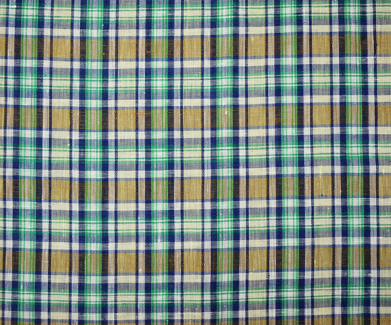 Green-Blue-Multi Plaid Linen Woven Fabric