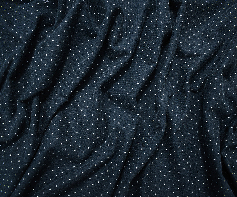 Deep Navy Japanese Cotton Dot Printed Brushed Face Flannel Twill Woven Fabric