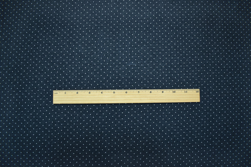 Deep Navy Japanese Cotton Dot Printed Brushed Face Flannel Twill Woven Fabric