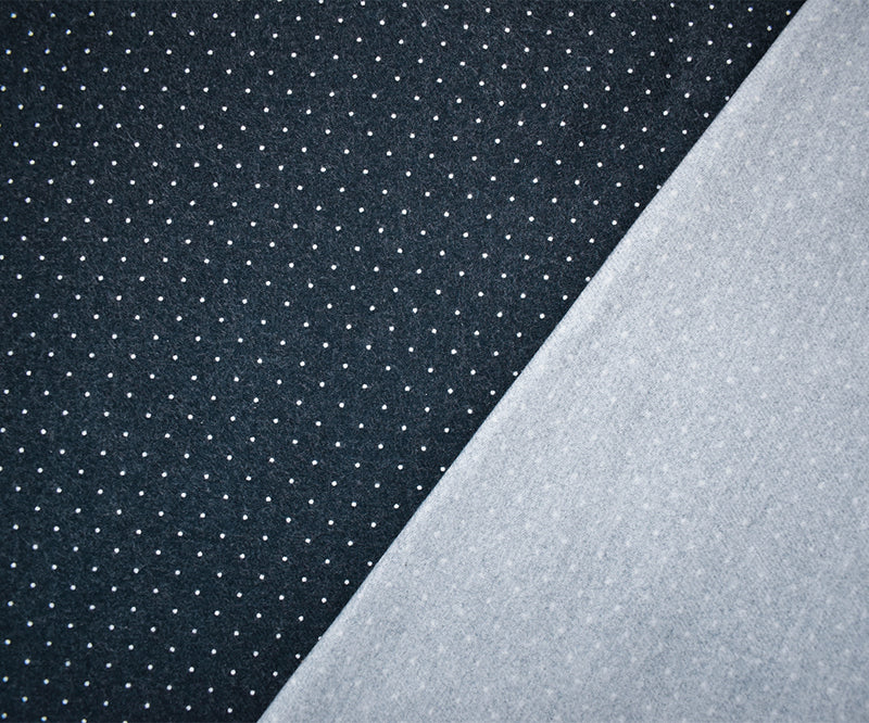 Deep Navy Japanese Cotton Dot Printed Brushed Face Flannel Twill Woven Fabric