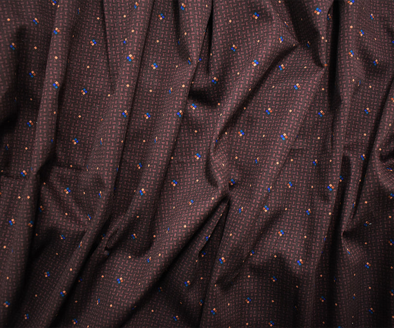 Brown-Multi Japanese Abstract Mico Geometric Printed Sateen Woven Fabric