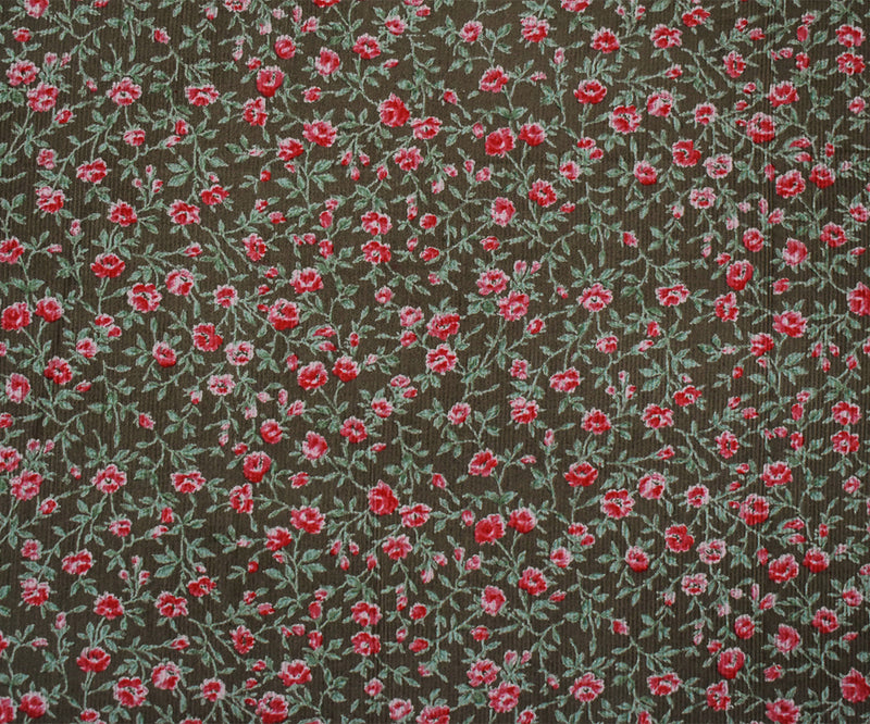 Brown-Red-Green Cotton Floral Corduroy Woven Fabric