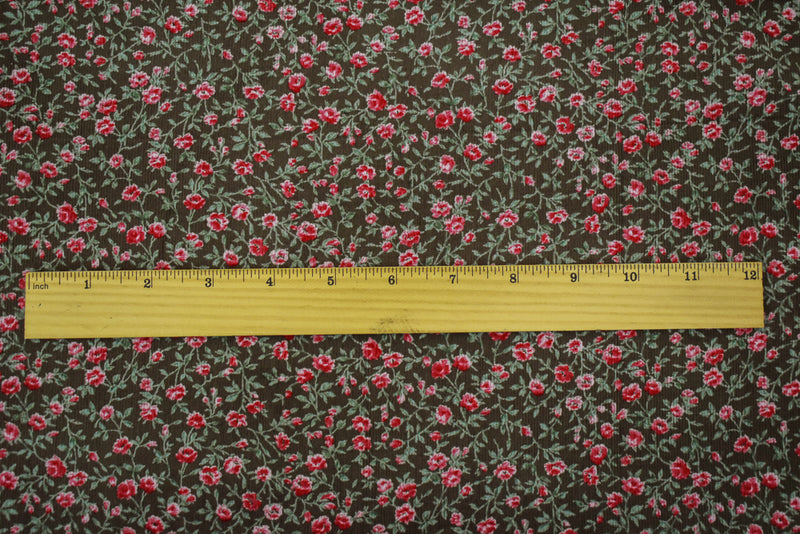 Brown-Red-Green Cotton Floral Corduroy Woven Fabric