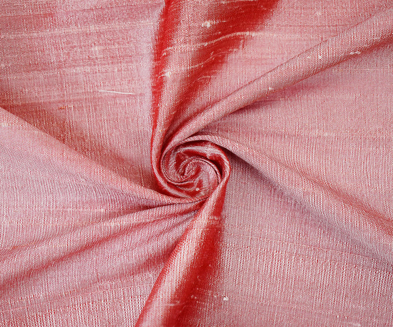 Red-White Silk Iridescent Dupioni Woven Fabric