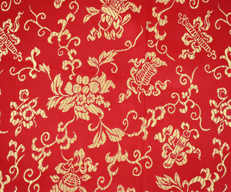 Red-Yellow Polyester Floral Pattern Chinese Brocade Woven Fabric
