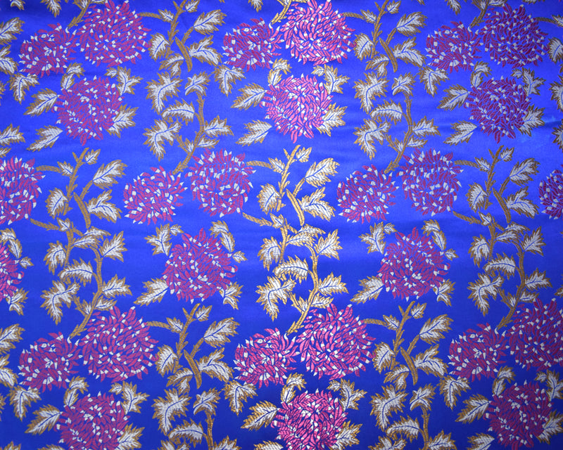 Blue-Fuchsia-Multi Polyester Abstract Floral Chinese Brocade Woven Fabric