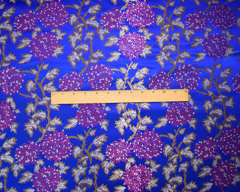 Blue-Fuchsia-Multi Polyester Abstract Floral Chinese Brocade Woven Fabric