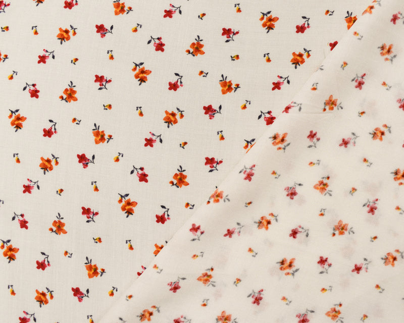 White-Orange-Multi Rayon Ditsy Floral Printed Challis Woven Fabric