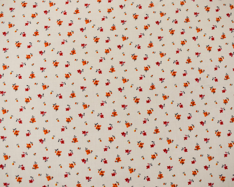 White-Orange-Multi Rayon Ditsy Floral Printed Challis Woven Fabric