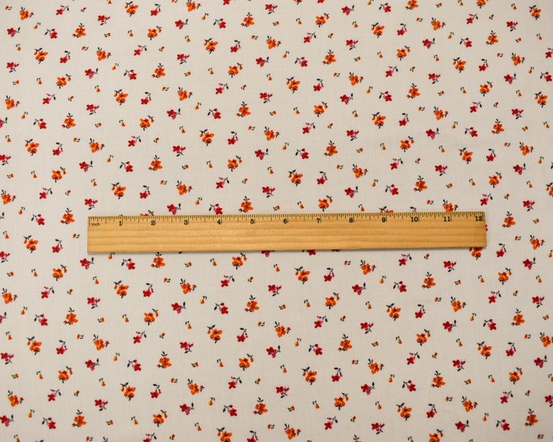 White-Orange-Multi Rayon Ditsy Floral Printed Challis Woven Fabric