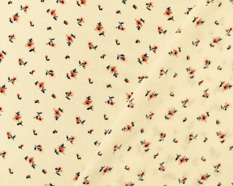 Ivory-Coral-Multi Rayon Ditsy Floral Printed Challis Woven Fabric