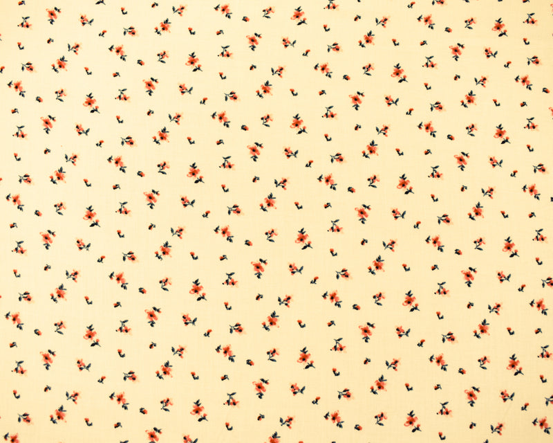 Ivory-Coral-Multi Rayon Ditsy Floral Printed Challis Woven Fabric