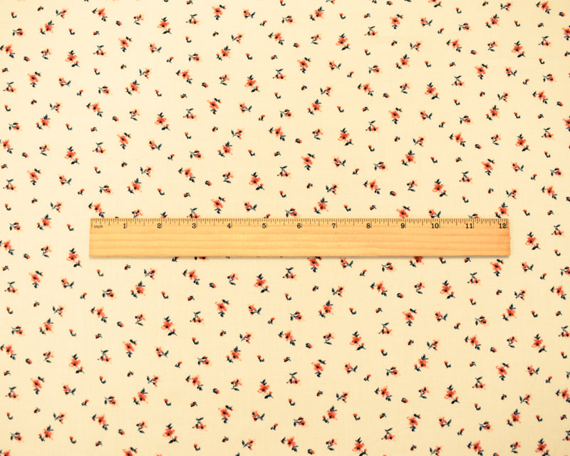 Ivory-Coral-Multi Rayon Ditsy Floral Printed Challis Woven Fabric