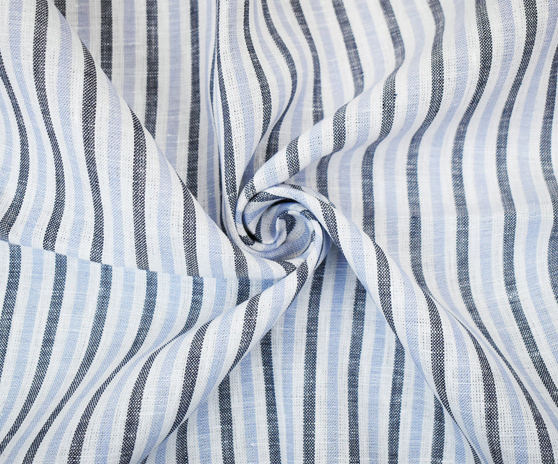 Blue-Gray-White Spence Bryson Striped Irish Linen Woven Fabric