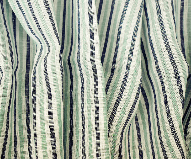 Green-Gray-White Spence Bryson Striped Irish Linen Woven Fabric