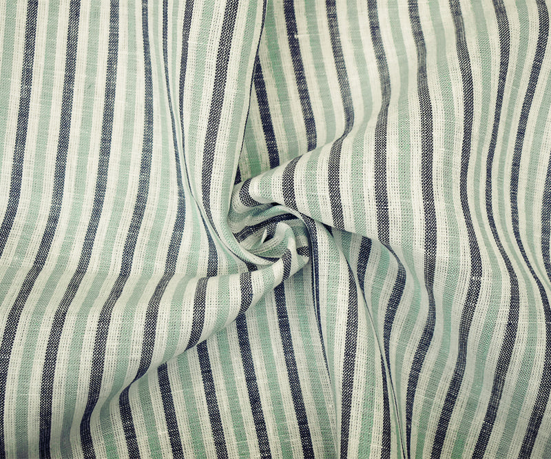 Green-Gray-White Spence Bryson Striped Irish Linen Woven Fabric
