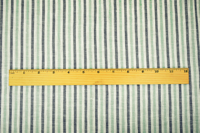 Green-Gray-White Spence Bryson Striped Irish Linen Woven Fabric