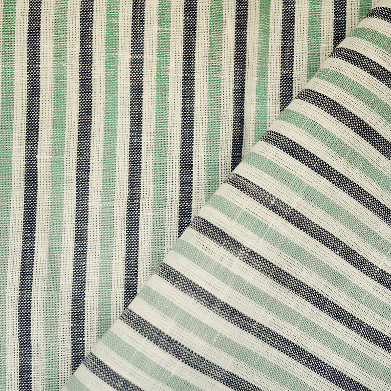 Green-Gray-White Spence Bryson Striped Irish Linen Woven Fabric