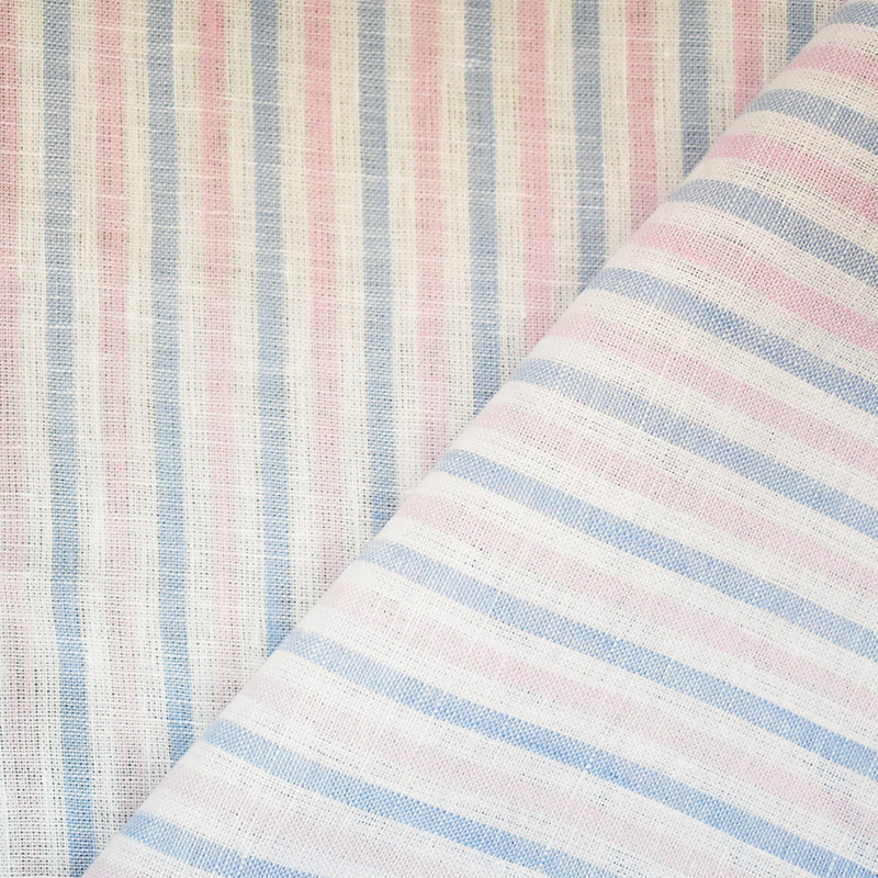 Blue-Pink-White Spence Bryson Stripe Irish Linen Slub Woven Fabric