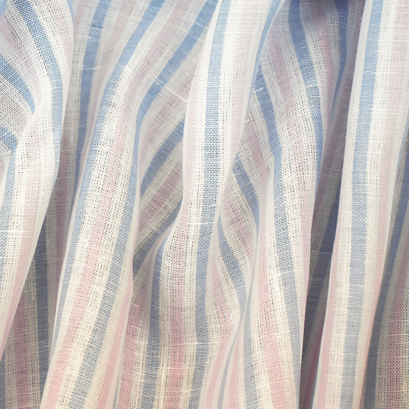 Blue-Pink-White Spence Bryson Stripe Irish Linen Slub Woven Fabric