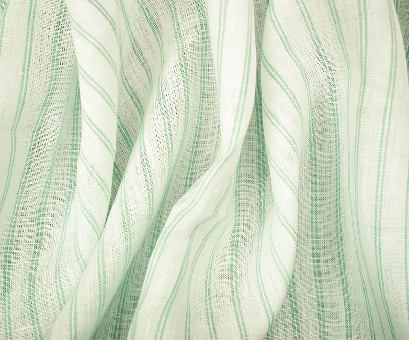 Green-White Spence Bryson Stripe Irish Linen Slub Woven Fabric