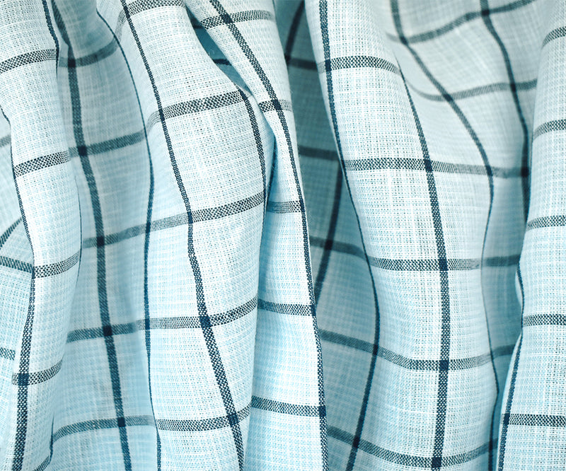 Light Blue-Blue-White Spence Bryson Check Grid Irish Linen Woven Fabric
