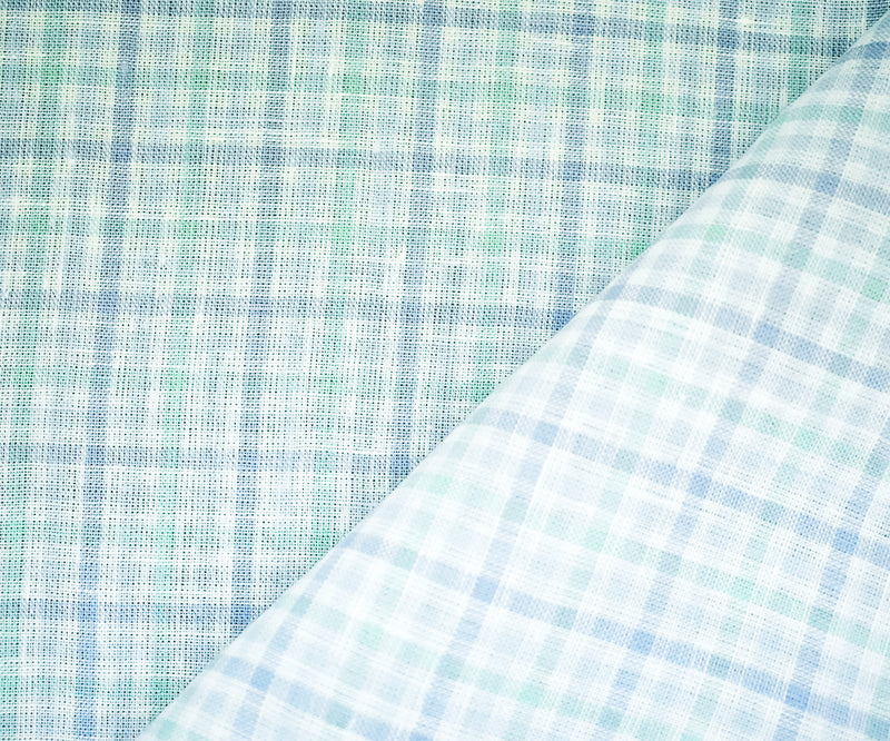 Green-Blue-White Spence Bryson Gingham Check Linen Woven Fabric