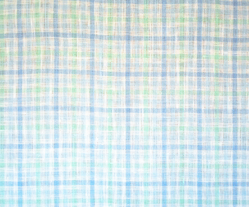 Green-Blue-White Spence Bryson Gingham Check Linen Woven Fabric