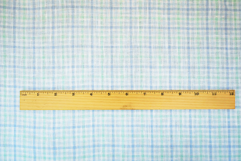 Green-Blue-White Spence Bryson Gingham Check Linen Woven Fabric