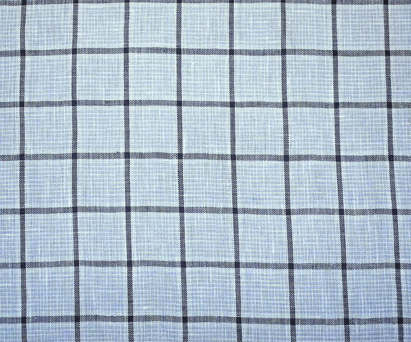 Light Blue-Black-White Spence Bryson Check Grid Irish Linen Woven Fabric