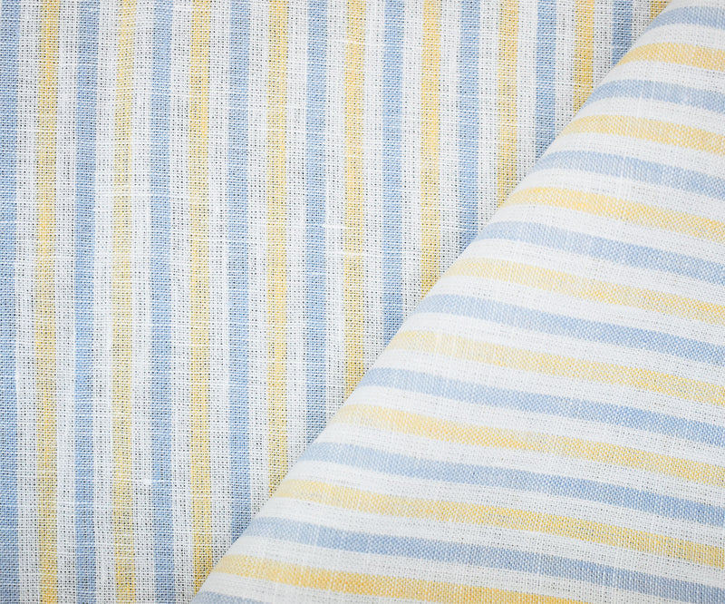 Yellow-Blue-White Spence Bryson Stripe Irish Linen Woven Fabric