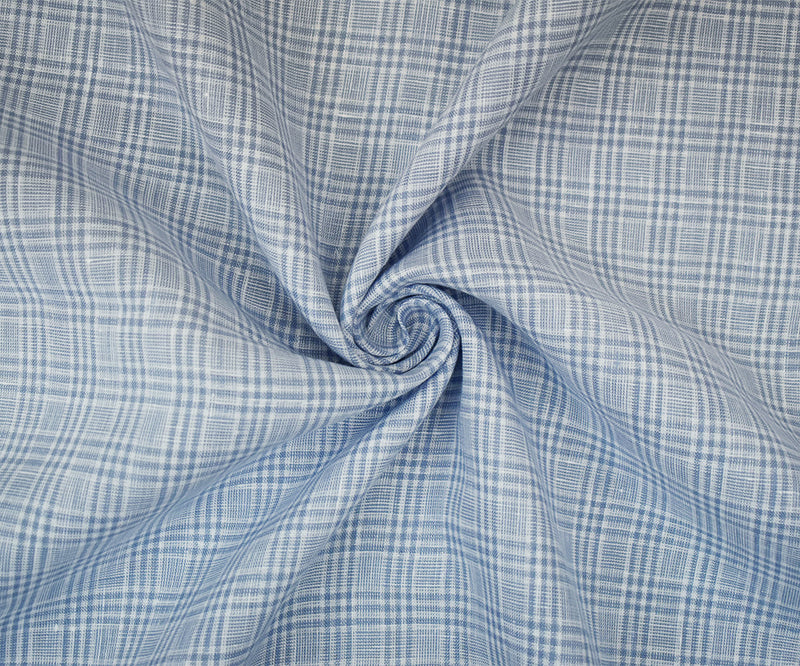 White-Blue Spence Bryson Plaid Irish Linen Woven Fabric