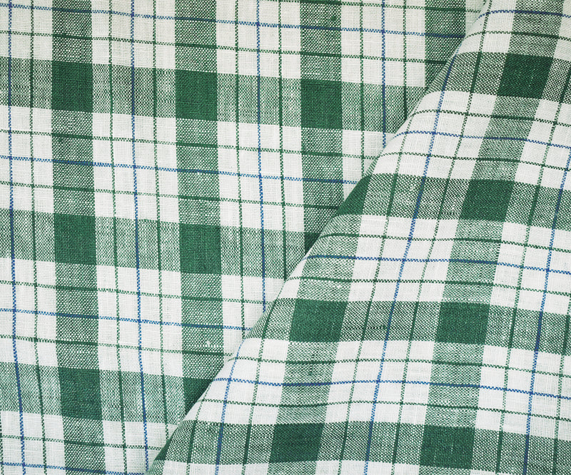 Green-Blue-Moygashel Bryson Washed Plaid Irish Linen Woven Fabric