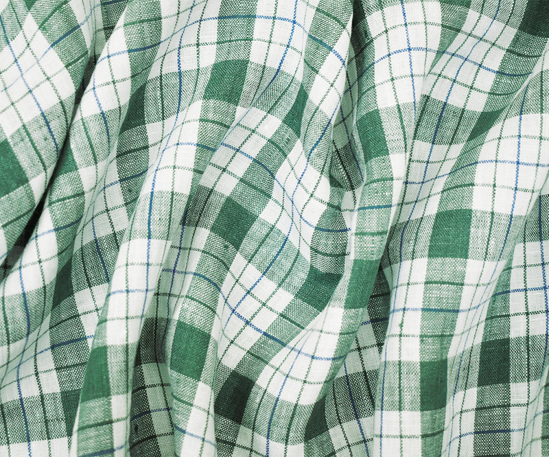 Green-Blue-Moygashel Bryson Washed Plaid Irish Linen Woven Fabric