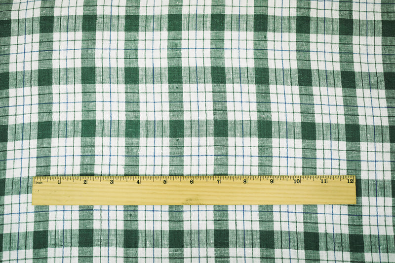 Green-Blue-Moygashel Bryson Washed Plaid Irish Linen Woven Fabric