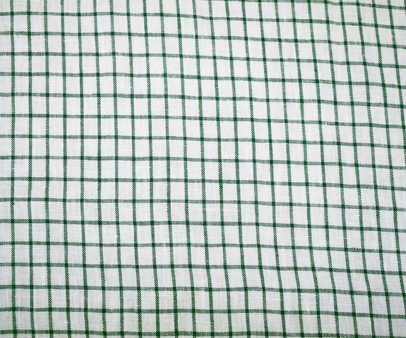 Green-White Moygashel Washed Grid Check Irish Linen Woven Fabric