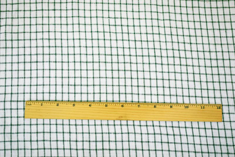 Green-White Moygashel Washed Grid Check Irish Linen Woven Fabric
