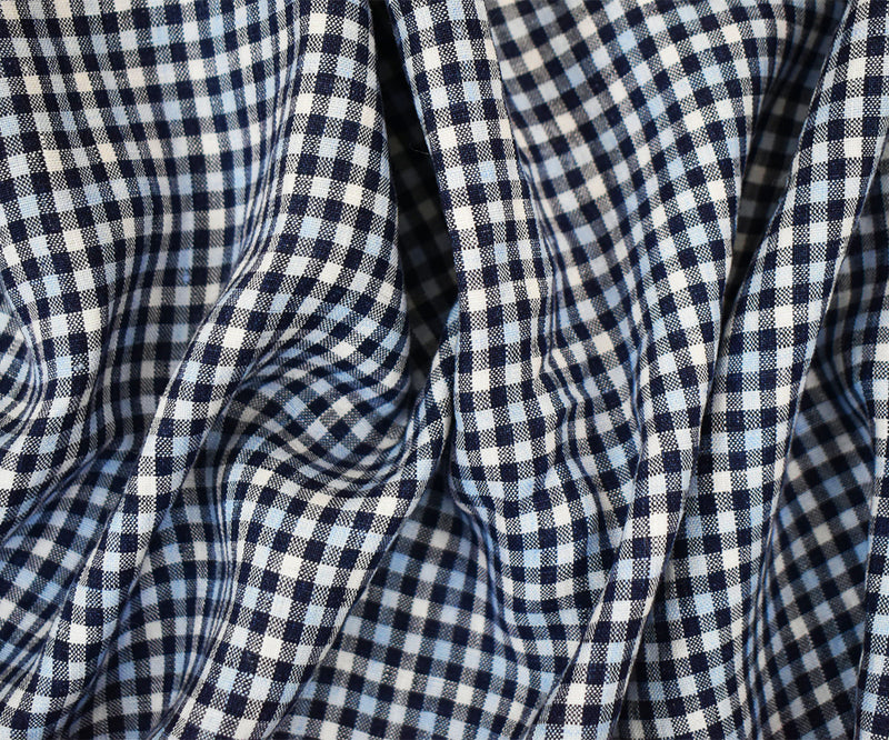 Navy-Blue-White Spence Bryson Washed Gingham Plaid Irish Linen Woven Fabric