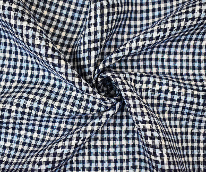 Navy-Blue-White Spence Bryson Washed Gingham Plaid Irish Linen Woven Fabric