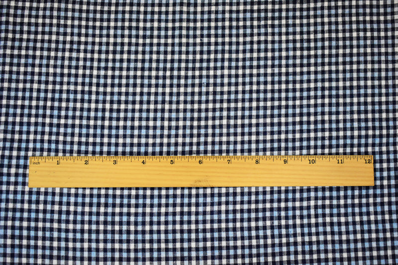 Navy-Blue-White Spence Bryson Washed Gingham Plaid Irish Linen Woven Fabric