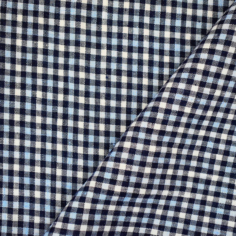 Navy-Blue-White Spence Bryson Washed Gingham Plaid Irish Linen Woven Fabric
